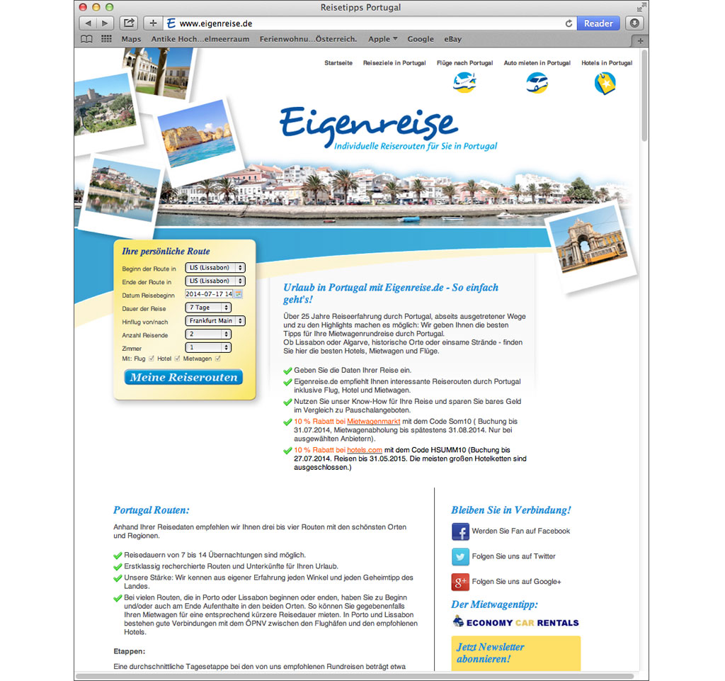 Eigenreise Webseite 1